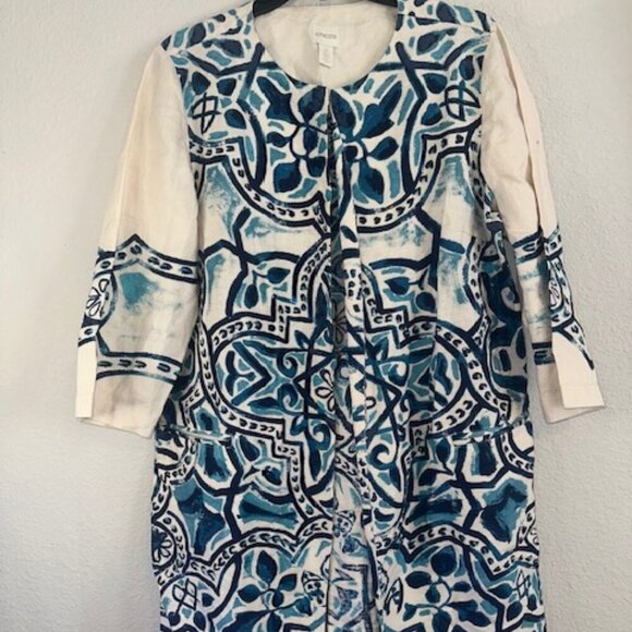 Artisan‎ Printed Linen 3/4-sleeves. Open-front design.. Linen. - Picture 2 of 5